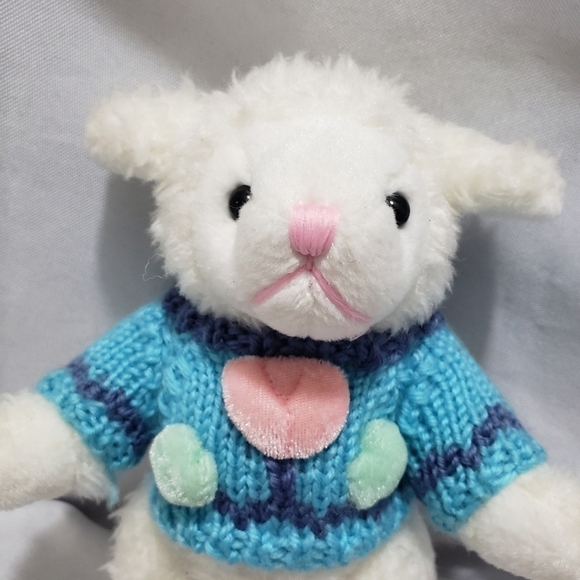 Chrisha Playful Plush Lamb In Knit Floral Sweater 8" Stuffed Animal Toy Posable - Picture 2 of 6